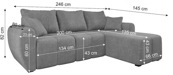 SEVIO L alakú kihúzható sarokkanapé, 246x145 cm, sötétszürke, univerzális + 2 párna INGYEN