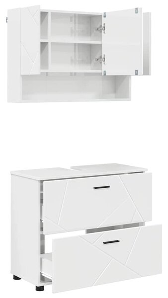 VidaXL Fürdőszoba bútor szett 2 pcs Magasfényű fehér 76.5 x 35 x 64 cm