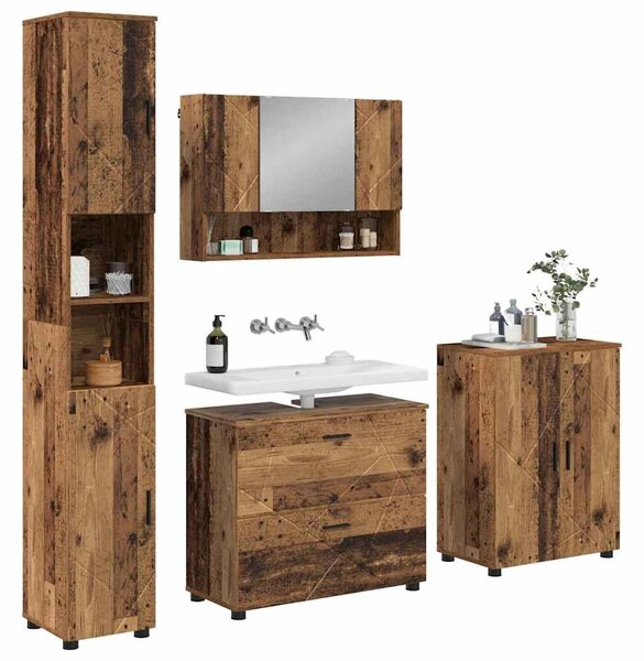 VidaXL Fürdőszoba bútor szett 4 db Öreg fa 35 x 30 x 192 cm