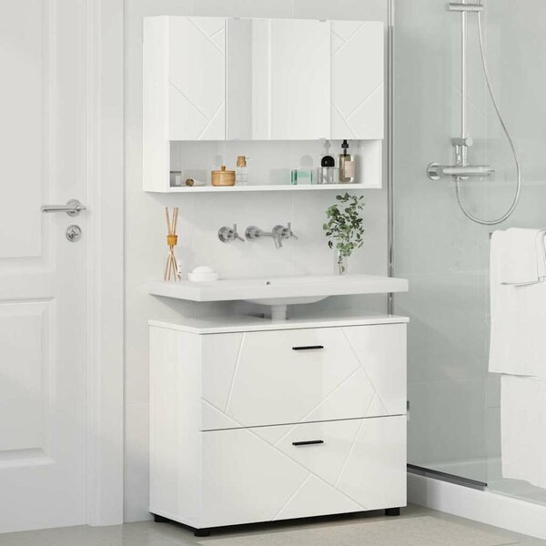 VidaXL Fürdőszoba bútor szett 2 pcs Magasfényű fehér 76.5 x 35 x 64 cm