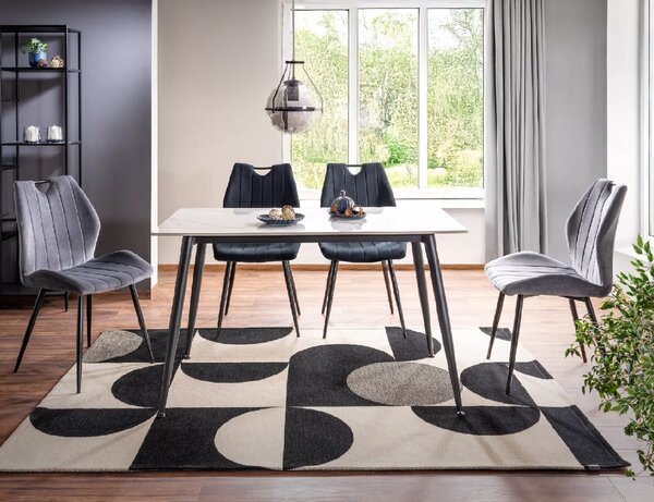 Étkezőasztal RION 130x70 cm kerámia asztallappal, fehér márvány
