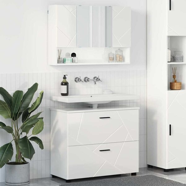 VidaXL Fürdőszoba bútor szett 2 pcs Magasfényű fehér 76.5 x 35 x 64 cm