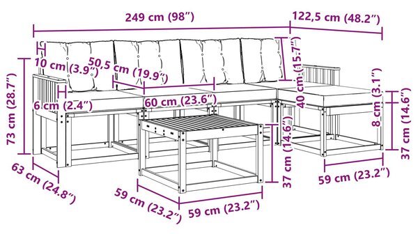 VidaXL Kültéri kanapé szett párnával 6 pcs Fehér és Bézs