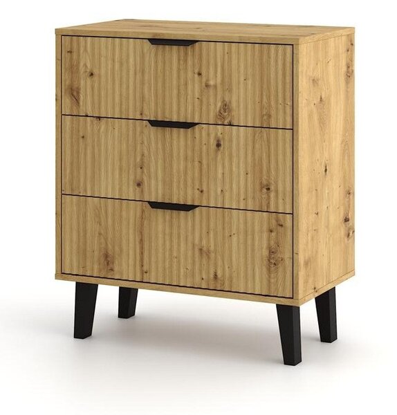 Aldabra SCANDI 3S Slim komód 70x39x81.5 cm, tölgy-fekete