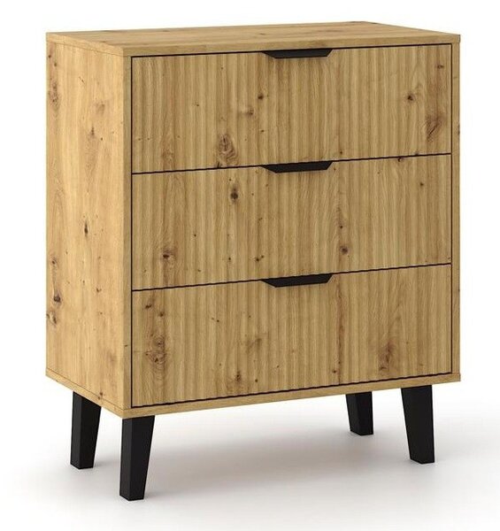 Aldabra SCANDI 3S Slim komód 70x39x81.5 cm, tölgy-fekete