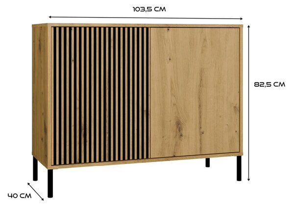 Aldabra KAMARO 2D Slim komód 103.5x40x82.5 cm, tölgy-fekete