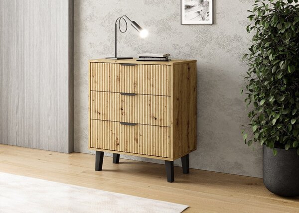 Aldabra SCANDI 3S Slim komód 70x39x81.5 cm, tölgy-fekete