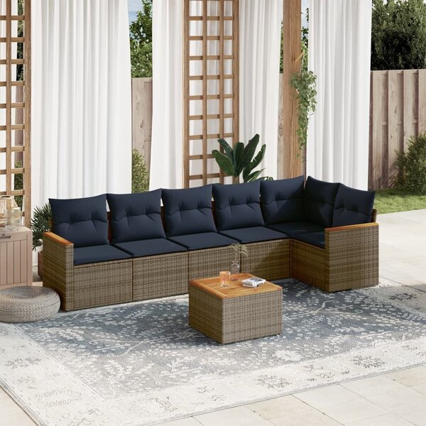VidaXL 7 db szürke polyrattan kerti kanapégarnitúra párnákkal