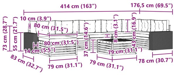 VidaXL Kültéri kanapé szett párnával 8 pcs Természetes és krémszínű