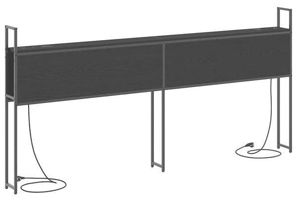 VidaXL Tárolós Fejtámla Töltő Állomással Musta tammi 200 cm Faanyag