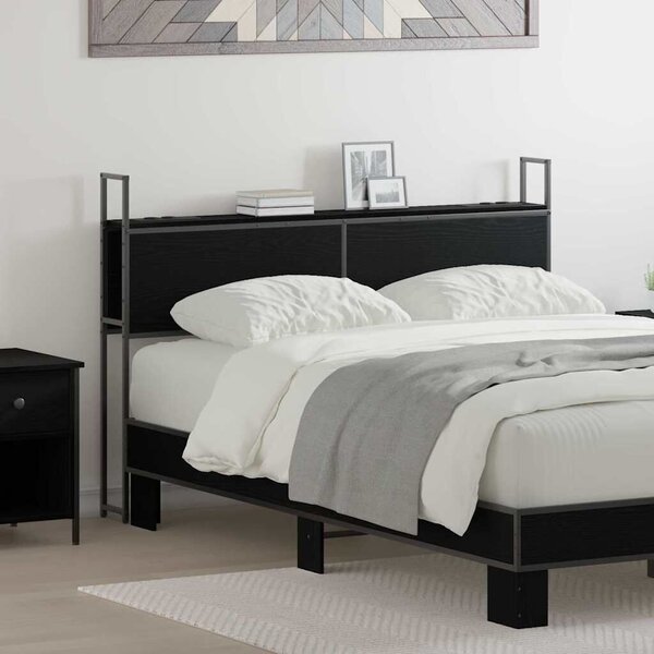 VidaXL Tárolós Fejtámla Töltő Állomással Musta tammi 160 cm Faanyag