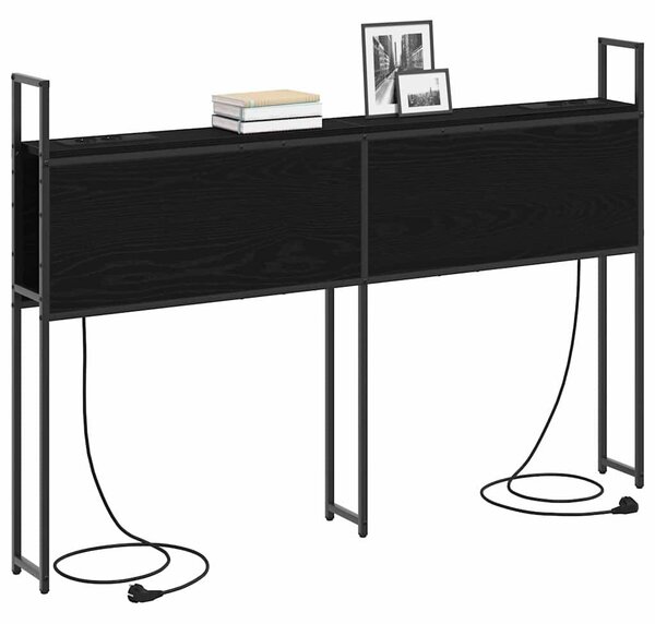 VidaXL Tárolós Fejtámla Töltő Állomással Musta tammi 150 cm Faanyag