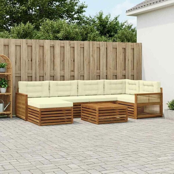 VidaXL Kültéri kanapé szett párnával 7 pcs Természetes és krémszínű