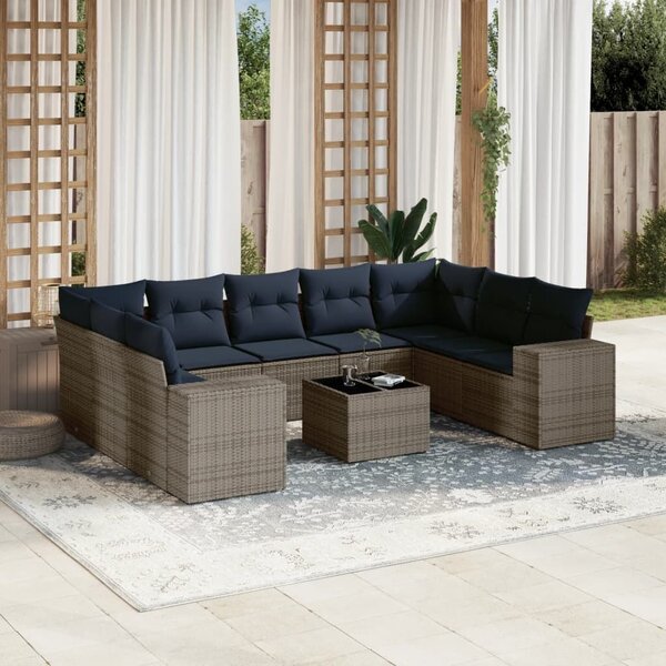 VidaXL 10 db szürke polyrattan kerti kanapégarnitúra párnákkal