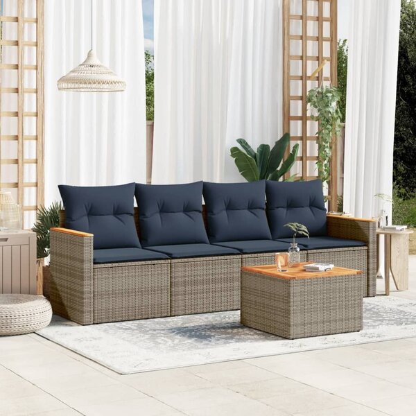 VidaXL 5 db szürke polyrattan kerti kanapégarnitúra párnákkal