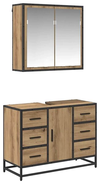 VidaXL Fürdőszoba bútor szett fiókkal 2 pcs Artisan tölgy Faanyag