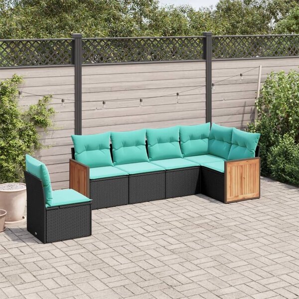 VidaXL 6 db fekete polyrattan kerti kanapégarnitúra párnákkal