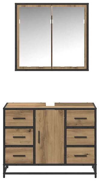 VidaXL Fürdőszoba bútor szett fiókkal 2 pcs Artisan tölgy Faanyag