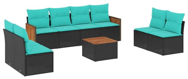 VidaXL 9 db fekete polyrattan kerti kanapégarnitúra párnákkal