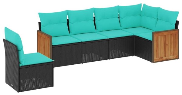 VidaXL 6 db fekete polyrattan kerti kanapégarnitúra párnákkal