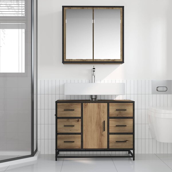 VidaXL Fürdőszoba bútor szett fiókkal 2 pcs Artisan tölgy Faanyag