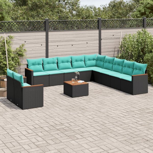 VidaXL 12 db fekete polyrattan kerti kanapégarnitúra párnákkal