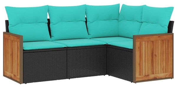 VidaXL 4 db fekete polyrattan kerti kanapégarnitúra párnákkal