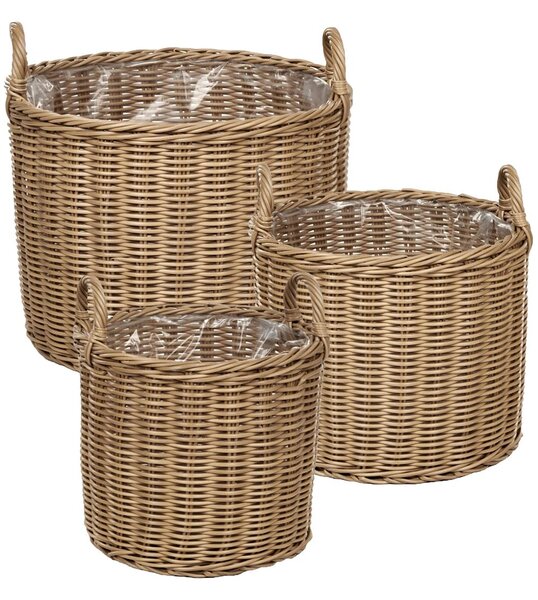 3 darabos fonott virágtartó szett PENDULA 33/37/45 cm Természetes PE Rattan