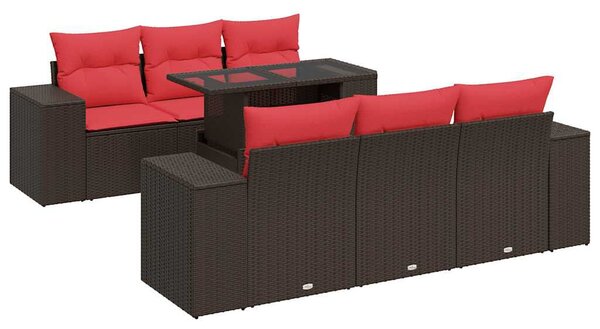 7 részes barna polyrattan akácfa kerti ülőgarnitúra párnákkal