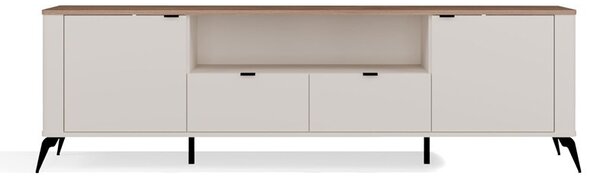 Aldabra RTV CORDOBA 2D2S TV állvány 186x43x11.5 cm, kasmír, fekete lábakkal, tölgy fedlappal