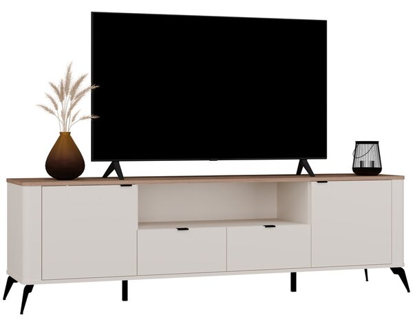 Aldabra RTV CORDOBA 2D2S TV állvány 186x43x11.5 cm, kasmír, fekete lábakkal, tölgy fedlappal