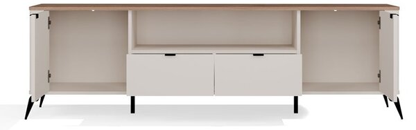 Aldabra RTV CORDOBA 2D2S TV állvány 186x43x11.5 cm, kasmír, fekete lábakkal, tölgy fedlappal