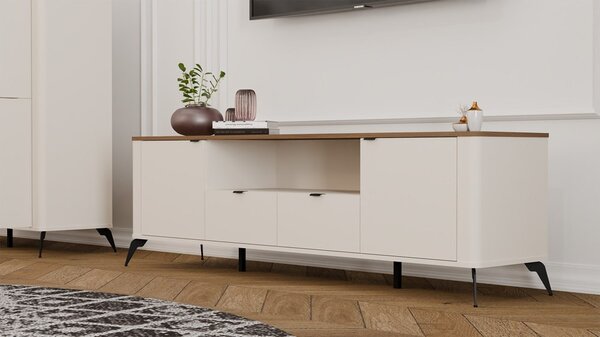 Aldabra RTV CORDOBA 2D2S TV állvány 186x43x11.5 cm, kasmír, fekete lábakkal, tölgy fedlappal