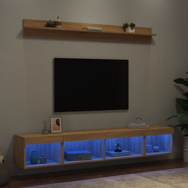VidaXL 5 darab füstös tölgy színű szerelt fa TV-bútor LED-del