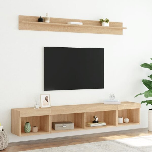 VidaXL 5 darab füstös tölgy színű szerelt fa TV-bútor LED-del