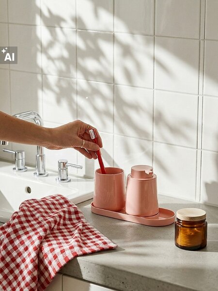 Sinsay - Fürdőszobai szett: szappantartó, szappanadagoló és fogkefe tartó - rózsaszín