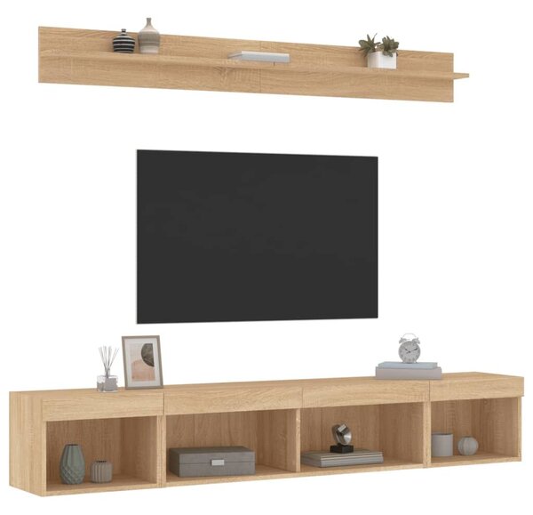 VidaXL 5 darab füstös tölgy színű szerelt fa TV-bútor LED-del