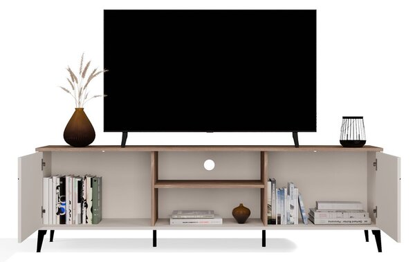 Aldabra RTV POINT 2D TV állvány 183.5x40x12 cm, kasmír, fekete lábakkal, tölgy fedlappal