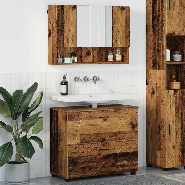 VidaXL Fürdőszoba bútor szett 2 pcs Régi fa 76.5 x 35 x 64 cm Faanyag