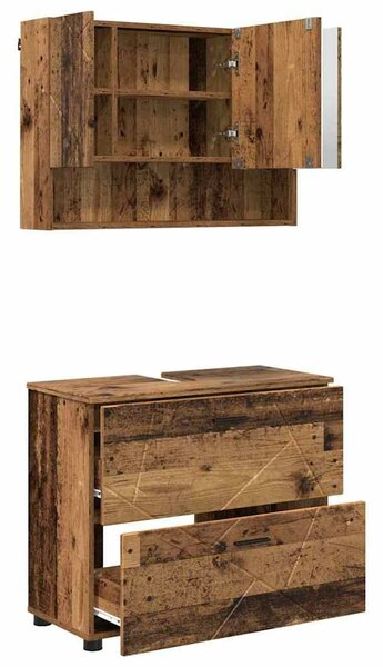 VidaXL Fürdőszoba bútor szett 2 pcs Régi fa 76.5 x 35 x 64 cm Faanyag