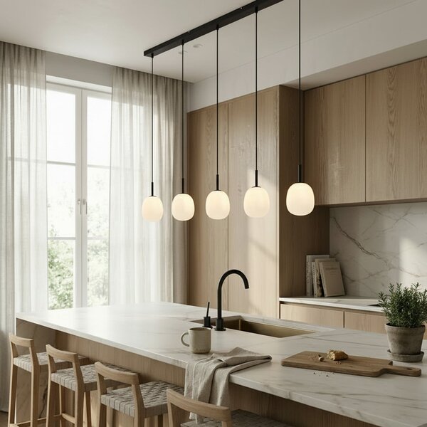 Függőlámpa Lindby, Etiena, dimmable, Fekete, Konyha, Üveg, Modern