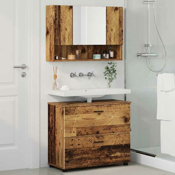 VidaXL Fürdőszoba bútor szett 2 pcs Régi fa 76.5 x 35 x 64 cm Faanyag