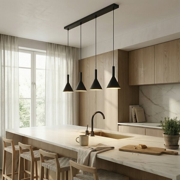 Függőlámpa Arcchio, Tadej, dimmable, Fekete, Nappali, Fém, Modern