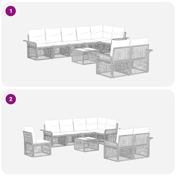 VidaXL Kerti Kanapé Szett 9 pcs Fekete polirattan