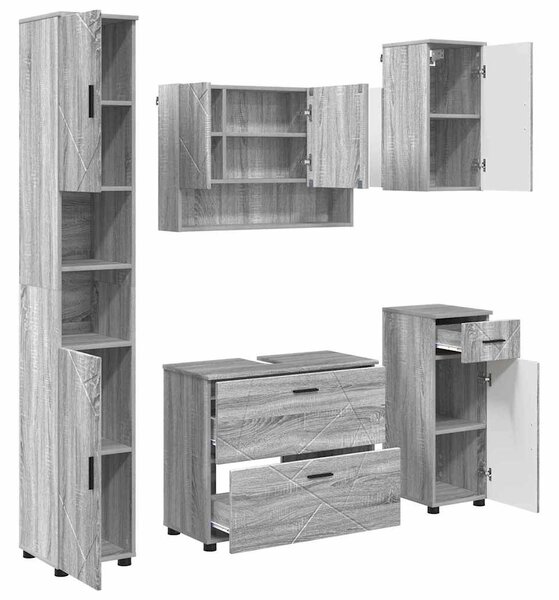 VidaXL Fürdőszoba bútor szett 5 db Szürke Sonoma 35 x 30 x 192 cm