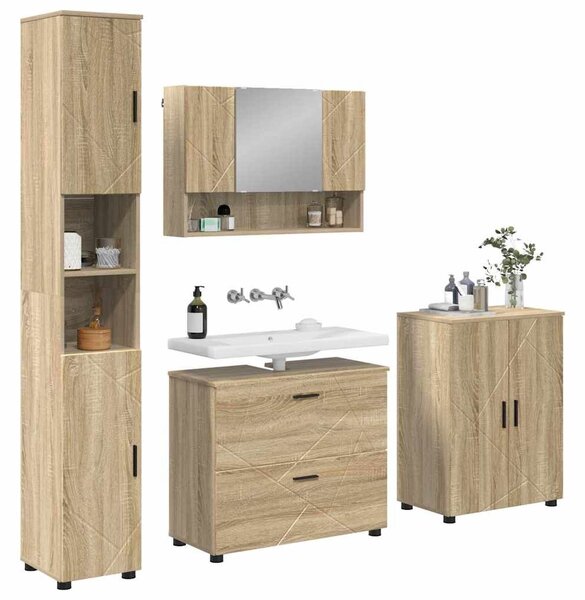 VidaXL Fürdőszoba bútor szett 4 db Sonoma tölgy 35 x 30 x 192 cm