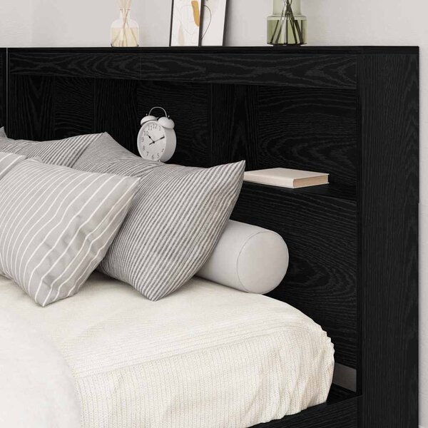 VidaXL Tároló fejtámla polcokkal tárolóval Musta tammi 160 cm Faanyag