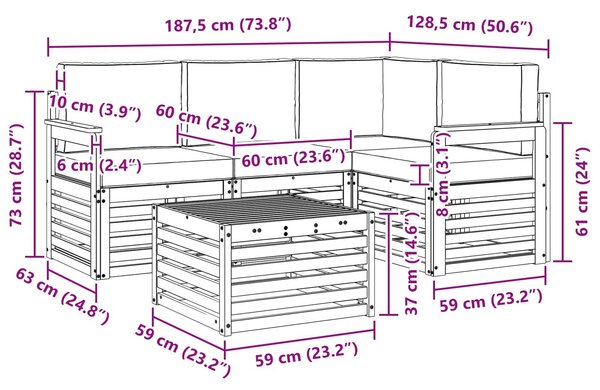 VidaXL Kültéri kanapé szett 5 pcs Fehér és Antracitszürke