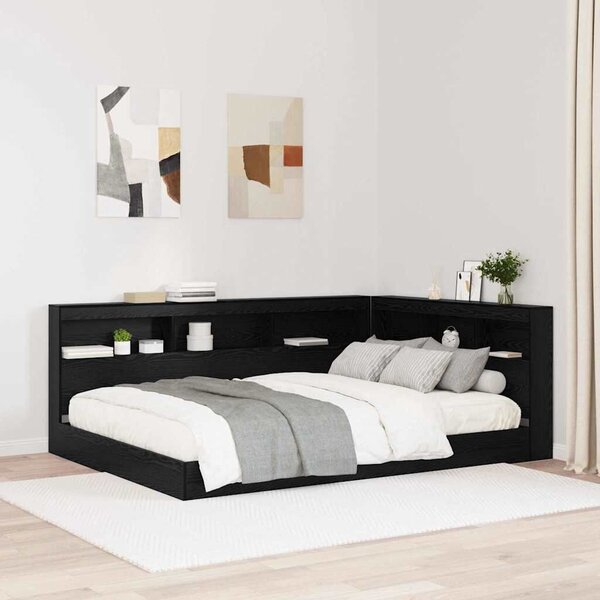 VidaXL Tároló fejtámla polcokkal tárolóval Musta tammi 160 cm Faanyag