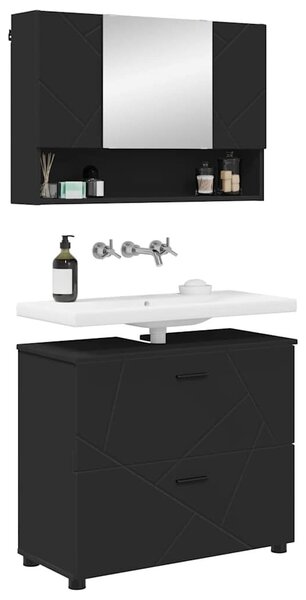 VidaXL Fürdőszoba bútor szett 2 pcs Fekete 76.5 x 35 x 64 cm Faanyag
